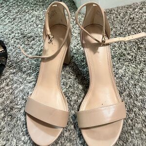 Tan and cream block heel sandals 
size 7.5
